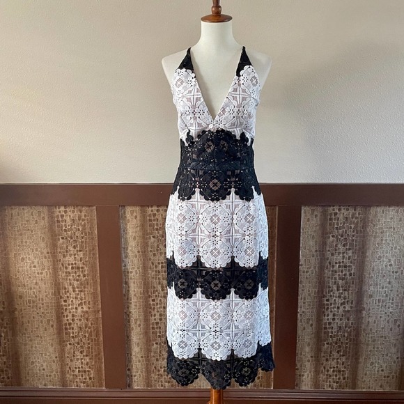 NWT: Dress the Population White and Black Lace Dress - Picture 2 of 12